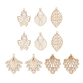 10 piezas 5 estilos colgantes de diamantes de imitación de hierro, encantos de la hoja, la luz de oro