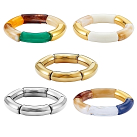 Имитация нефрита и деревянных массивных изогнутых трубчатых бусин стрейч браслеты набор, браслеты из акриловых и пластиковых бусин ccb