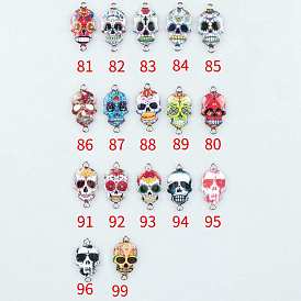 Cinco de Mayo Alloy Enamel Connector Charms, Sugar Skull Links, Platinum