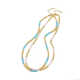 Ожерелья из латуни и стеклянных бусин с покрытием стойки, без кадмия и без свинца, долговечный, реальный 18 k позолоченный