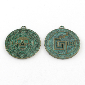 Zinc Alloy Pendants, Cadmium Free & Lead Free, Flat Round, 42x38x3mm, Hole: 3mm