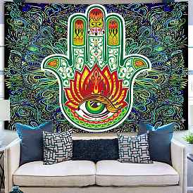 Polyester Hamsa Hand/Hand of Miriam with Evil Eye Pattern Wall Hanging Tapestry, for Bedroom Living Room Decoration, Rectangle