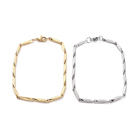Unisex 304 Stainless Steel Bar Link Chain Bracelets, Textured, with Lobster Claw Clasps