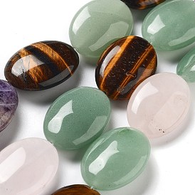Natural Mixed Stone Beads Strands, Flat Oval