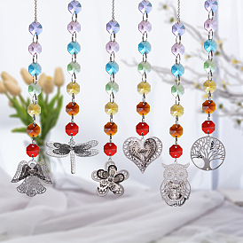 Hollow Metal Hanging Ornaments, Rainbow Maker, Glass Octagon Tassel Suncatcher for Window Garden Decoration