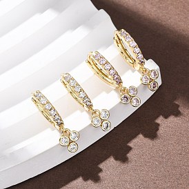 Серьги-кольца из латуни с микропаве из кубического циркония и изображением трех клеверов, стойки покрытие, долговечный, без кадмия и без свинца, реальный 18 k позолоченный