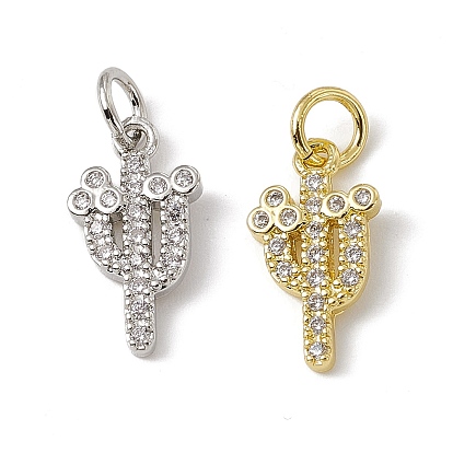 Brass Micro Pave Cubic Zirconia Charms, with Jump Rings, Cactus Charms