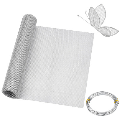 1Pc Aluminum Sheets, Metal Mesh Plate, Rectangle, with 1 Roll Round Aluminum Wire, Bendable Metal Craft Wire