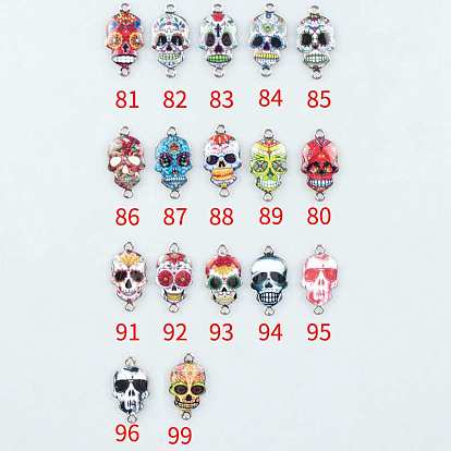 Cinco de Mayo Alloy Enamel Connector Charms, Sugar Skull Links, Platinum