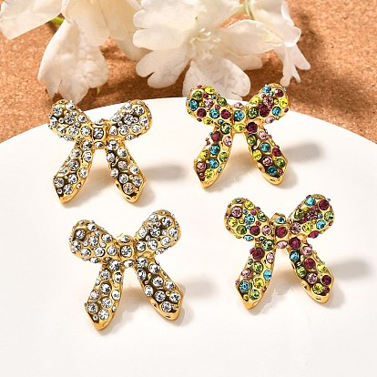 304 серьги-гвоздики из нержавеющей стали с бантом, со стразами