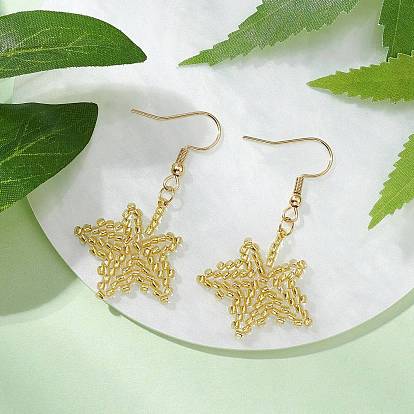 Стекло бисер мотаться серьги, с 304 крючками для сережек из нержавеющей стали для женщин, лист, золотые