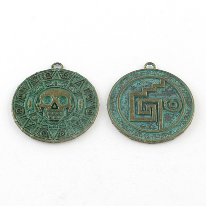 Zinc Alloy Pendants, Cadmium Free & Lead Free, Flat Round, 42x38x3mm, Hole: 3mm