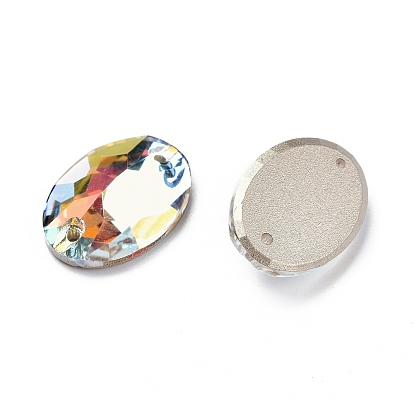 Oval Shape Sew on Rhinestone, K5 Glass Rhinestone, 2-Hole Link, Plated Flat Back, Sewing Craft Decoration