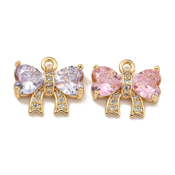 Латунные микро проложить кубического циркония прелести, реальный 18 k позолоченный, бантом