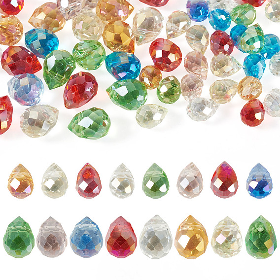 50Pcs 2 Styles Electroplate Transparent Glass Beads Sets, Teardrop, Top Drilled Beads, Faceted
