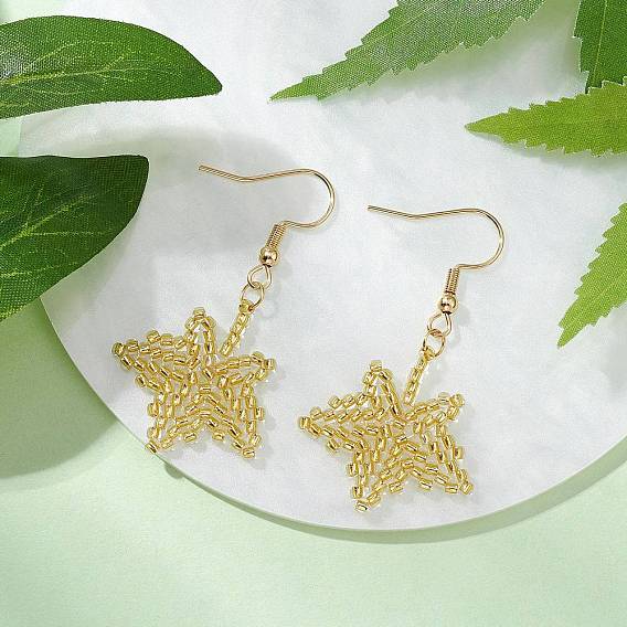 Стекло бисер мотаться серьги, с 304 крючками для сережек из нержавеющей стали для женщин, лист, золотые