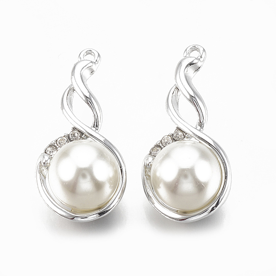 Alloy Pendants, with Rhinestone and ABS Plastic Imitation Pearl, Crystal, Creamy White