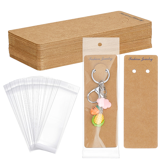 120шт. картонные бумажные карточки для демонстрации брелоков, с 120 целлофановыми пакетами OPP, прямоугольные