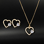 Комплект украшений в форме сердца из прозрачного циркония и пластиковой искусственной жемчужины, серьги-гвоздики и ожерелье из сплава