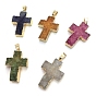 Druzy naturel pendentifs en agate, teint, Breloques en forme de croix de religion avec accessoires en métal doré.