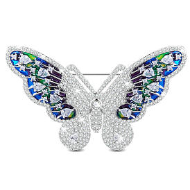 Brass Safety Brooch, with Grade AAA Cubic Zirconia and Epoxy Resin, Butterfly