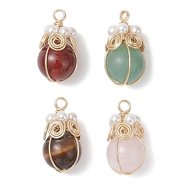 4 шт. 4 стили подвески из натурального сердолика, розового кварца, зеленого авантюрина и тигрового глаза, круглые подвески с медной проволокой, смешанные окрашенные и неокрашенные