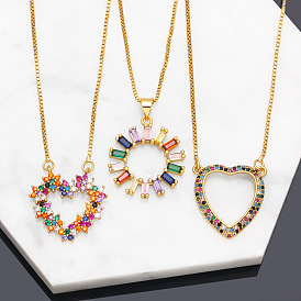 Colorful Heart-shaped Necklace with Zircon for Women, Fashionable and Versatile Collarbone Chain