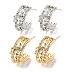 Brass with Cubic Zirconia Round Stud Earrings, Half Hoop Earrings