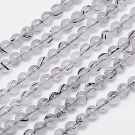 Quartz rutile naturel noir brins de perles rondes, AA grade, 6mm, Trou: 1mm, Environ 68 pcs/chapelet, 15.5 pouce