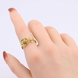 925 Silver Sunflower Bee Zircon Ring - Creative, Fashionable, Light Luxury.