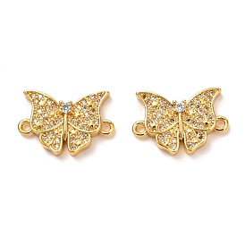Brass Micro Pave Clear Cubic Zirconia Links Connectors, Long-Lasting Plated, Butterfly