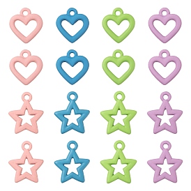 32Pcs 8 Style Spray Painted Alloy Pendants, Heart & Star