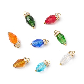 Стеклянные подвески, слезинка, с золотистыми латунными бусинами-разделителями из стразов и латунной петлей, граненые