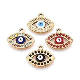 304 из нержавеющей стали горный хрусталь подвески, Злые чары глаз, с эмалью, вакуумное покрытие pvd, реальный 18 k позолоченный
