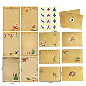 12 Sheets Stationery Paper and 6Pcs Envelope Set, with 12Pcs Round Stickers, Christmas Themed Pattern, for Festival Greeting, Party Invitation