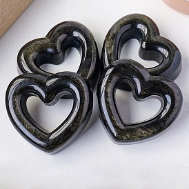 Natural Golden Sheen Obsidian Heart Hollow Ornament