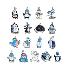 Winter Theme Alloy Enamel Pendants, Platinum, Polar Bear & Penguin & Snowman Charm