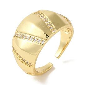 Rack Plating Brass Micro Pave Cubic Zirconia Cuff Ring, Wide Band Open Ring for Women Men, Cadmium Free & Lead Free, Long-Lasting Plated