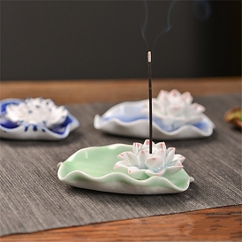 Porcelain Incense Burners,  Lotus with Leaf Incense Holders, Home Office Teahouse Zen Buddhist Supplies