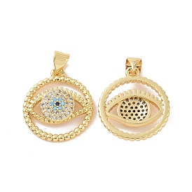 Brass Micro Pave Cubic Zirconia Pendants, Ring with Evil Eye Charm