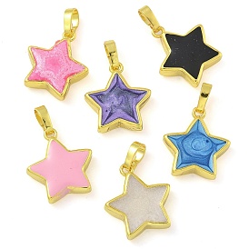 Rack Plating Brass Enamel Pendants, Long-Lasting Plated, Lead Free & Cadmium Free, Real 18K Gold Plated, Star Charm