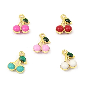 Brass Enamel Charms, Real 18K Gold Plated, Long-Lasting Plated, Lead Free & Cadmium Free, Cherry Charm