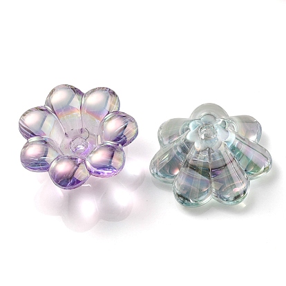 UV Plating Rainbow Iridescent Acrylic Beads, Flower