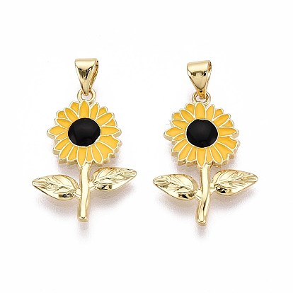 Латунь эмаль подвески, очарование подсолнуха, реальный 16 k позолоченный