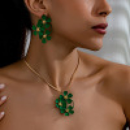 Наборы из цветочных железных сережек-гвоздиков и ожерелий с подвесками для женщин