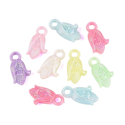 Opaque Plastic Pendants, Corn with Smling Face Charm, AB Color Plated