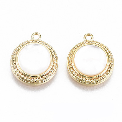 Natural Freshwater Shell Charms, with Brass Findings, Nickel Free, Flat Round, Seashell Color