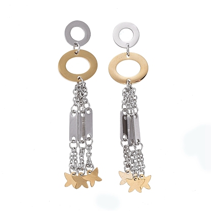 304 Stainless Steel Dangle Earrings, with Cable Chain and Ear Nuts, Oval and Star