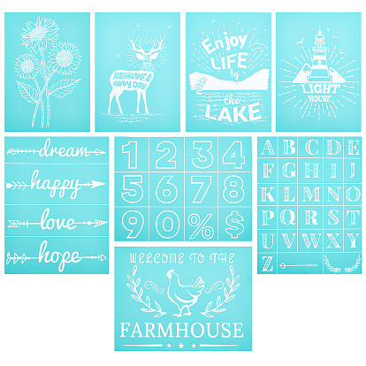8 Patterns Self-Adhesive Silk Screen Printing Stencil, for Painting on Wood, DIY Decoration T-Shirt Fabric
