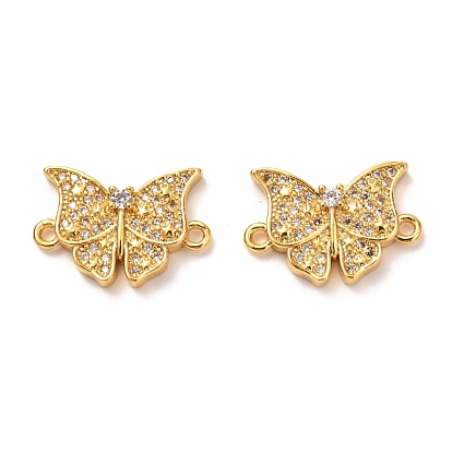 Brass Micro Pave Clear Cubic Zirconia Links Connectors, Long-Lasting Plated, Butterfly